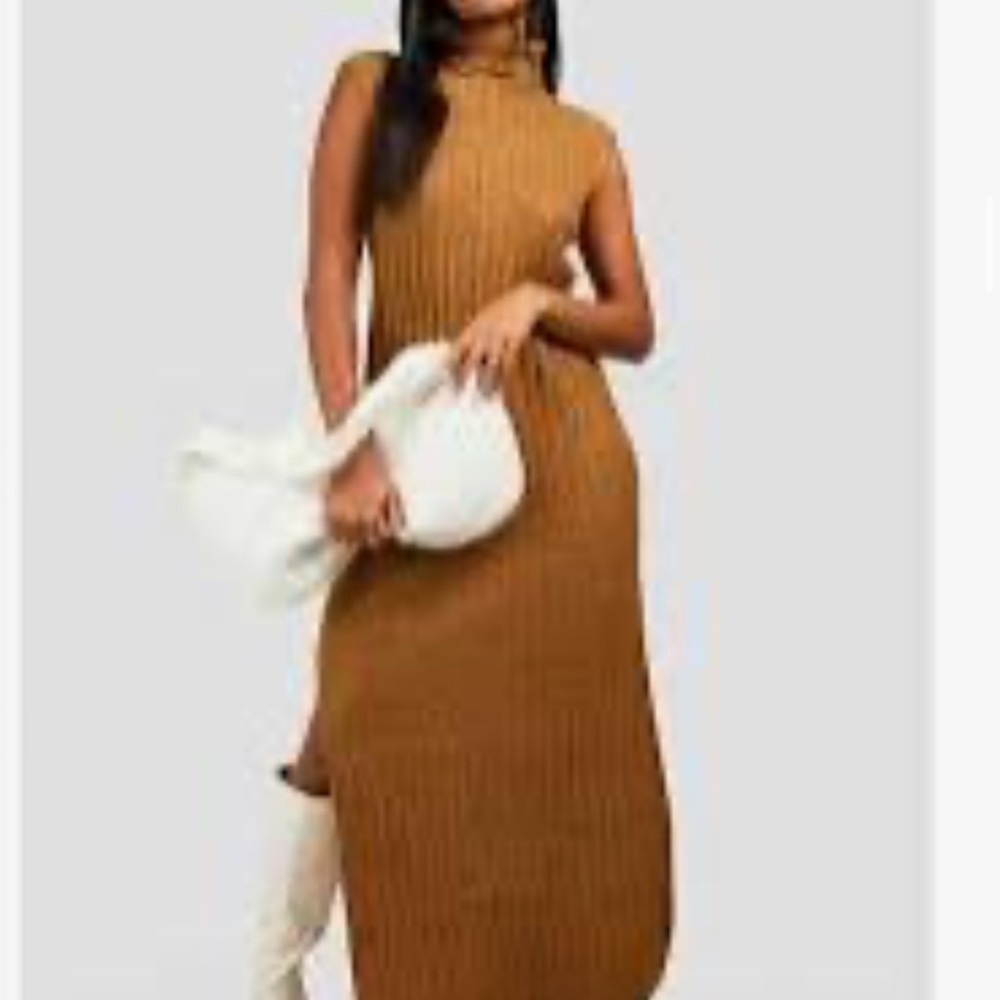 Boohoo Sleeveless Tan Maxi Dress